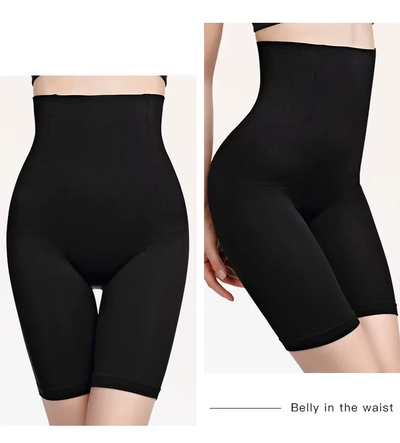 Shorty sculptant taille haute noir, vues de face et de profil